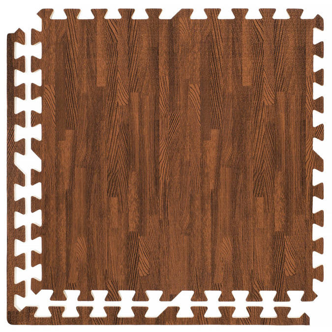 Wood-look foam floor mat 1cm (60x60cm) - Dark Wood